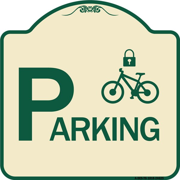 Parking With Cycle and Lock Symbol Heavy-Gauge Aluminum Architectural Sign, 18" x 18", TG-1818-24625